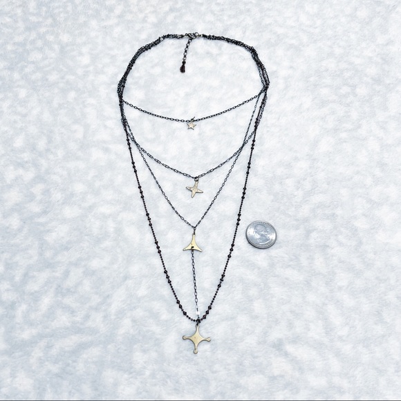 Elf Layer Necklace Star Charm Connected Dainty Multi Chain Distressed Boho - Picture 9 of 11